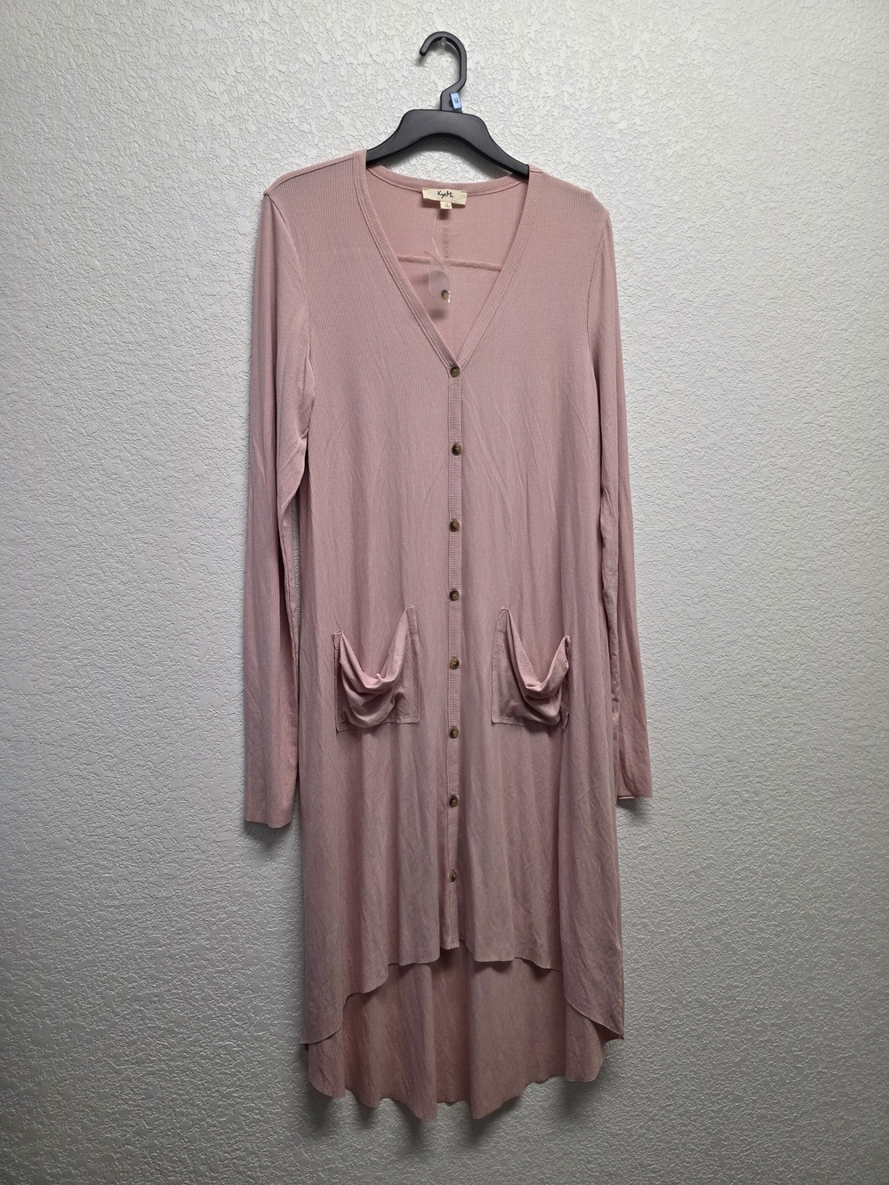 NWT KyeMi Ribbed Asymmetrical Light Pink Long Button-Front Women's Dress Size
